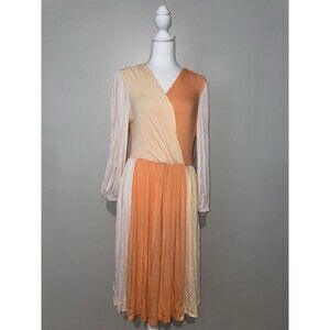 CALVIN KLEIN Size 6 Peach Color Block Dress Long Sleeve Romantic Flow